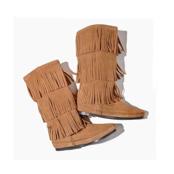 Minnetonka Taupe 3-Layer Fringe Boot - Picture 1 of 14